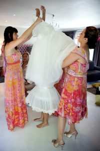 Eki bridesmaids, bridesmaids in Eki silk printed dresses