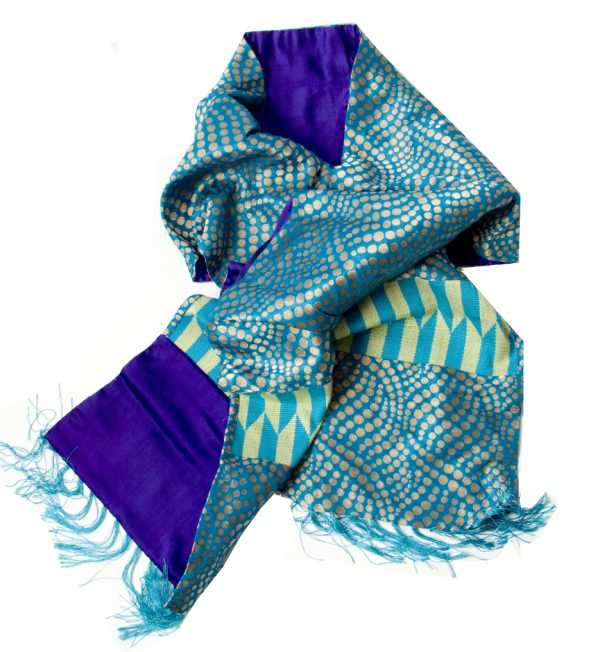 Luxury printed silk scarf, African print, blue and indigo, Eki silk