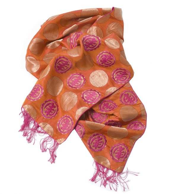 African print, Adinkra symbol scarf, orange and pink, Eki silk