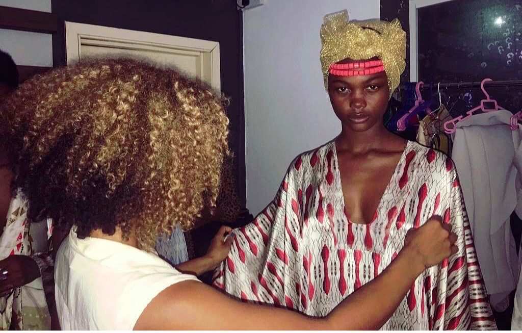 Eki dressing nigerian model at lagos fashion week, african silk, nigerian designer