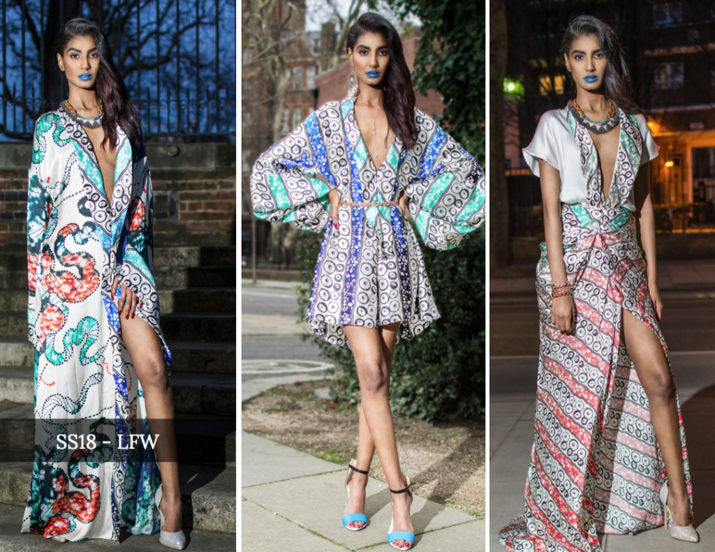 Eki models on the street of london , african silk, 