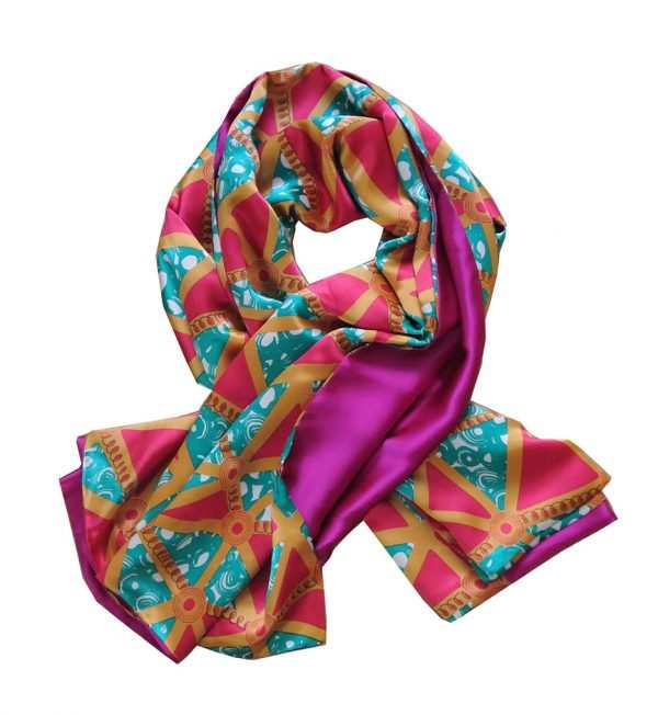 African print silk scarves, fuschia, blue, shawl, Eki silk