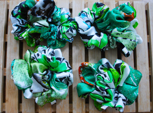 Green silk scrunchies